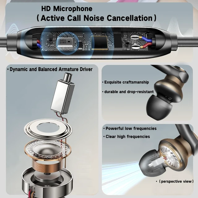 Alt view image 3 of 6 - Dynamic Balanced Deep Bass Wired Headphones -Call Noise cancelling Earbuds Dual-Driver Bass Boost ear bud Wired, In-Ear Noise Isolation-Clear Call and High-Resolution Audio,Noise Cancellation