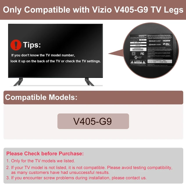 Alt view image 2 of 7 - TV Stand Legs Only for Vizio TV Replacement Legs V405-G9, Not for Other TV Models, Only for Vizio TV Stand We Listed wr Screws Set, Easy to Install
