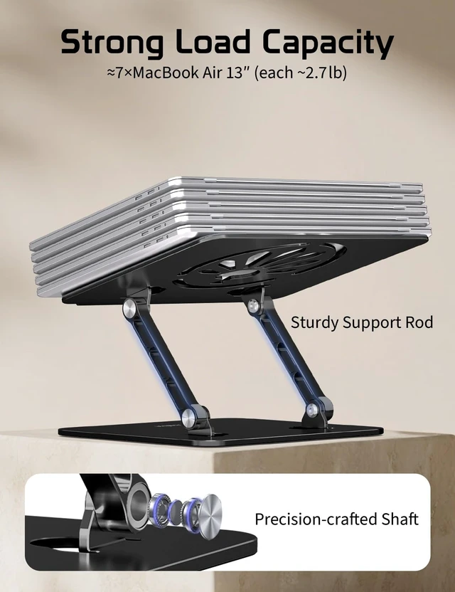 Alt view image 4 of 7 - Adjustable Aluminum Laptop Stand for Desk,Ergonomic Riser, Black Open Ventilated Design, Fits MacBook Pro/Air & 10"-16" Laptops, Stable Support for Office, Home & Travel