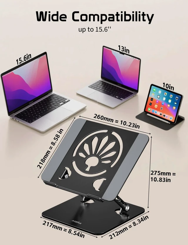 Alt view image 6 of 7 - Adjustable Aluminum Laptop Stand for Desk,Ergonomic Riser, Black Open Ventilated Design, Fits MacBook Pro/Air & 10"-16" Laptops, Stable Support for Office, Home & Travel
