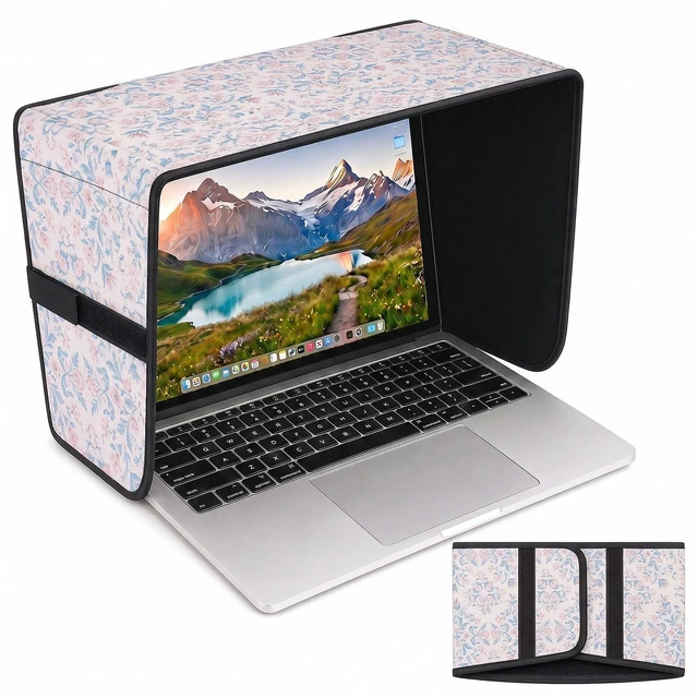 Main image of Laptop Shade 15-16 Inch, Outdoor Pink Floral Pattern Foldable Sun Visor Blocks Glare, Protect Screen for Outdoor Work, Lightweight Anti-glare Hood, Portable Laptop Block