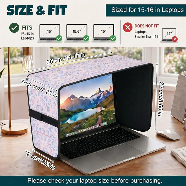 Alt view image 2 of 7 - Laptop Shade 15-16 Inch, Outdoor Pink Floral Pattern Foldable Sun Visor Blocks Glare, Protect Screen for Outdoor Work, Lightweight Anti-glare Hood, Portable Laptop Block