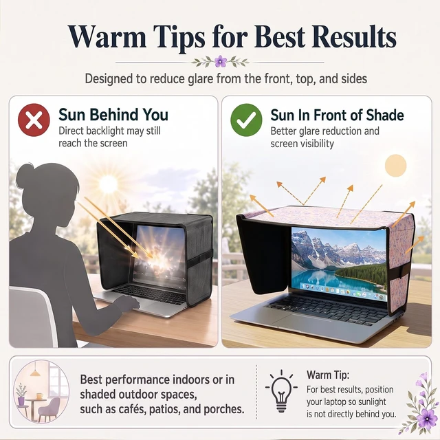 Alt view image 4 of 7 - Laptop Shade 15-16 Inch, Outdoor Pink Floral Pattern Foldable Sun Visor Blocks Glare, Protect Screen for Outdoor Work, Lightweight Anti-glare Hood, Portable Laptop Block