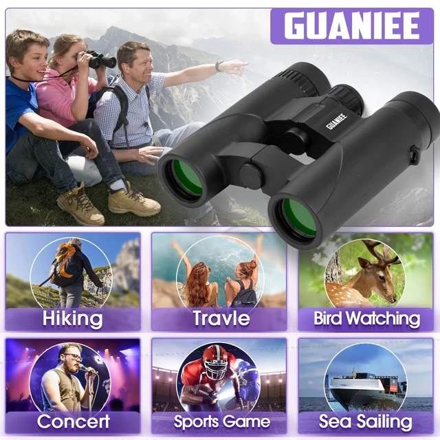 Alt view image 7 of 7 - 10x25 Binoculars for Kids Mini Pocket Compact Binoculars Waterproof Small Binocular for Bird Watching Travel Stargazing Outdoor Sports Black