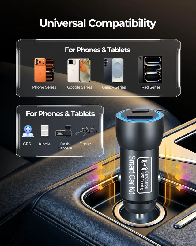 Alt view image 2 of 7 - USB C Car Charger,GPS Tracker for Vehicles Cigarette for iOS Find My 2-Port 40W Super Fast Charging Hidden Portable GPS Tracker Anti-Theft (iOS Only),No Monthly Fee Subscription-Grey