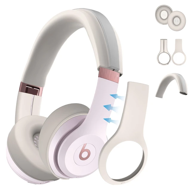 Main image of 3 in 1 Silicone Case for Beats Solo 4 Headphones, Protective Silicone Covers for Beats Solo 4 Shell/Ear Pad/Headband Cover, Accessories Silicone Skin Protector for Beats Solo4 - Apricot