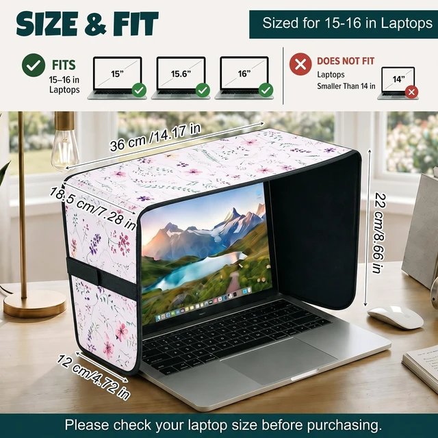 Alt view image 2 of 7 - Laptop Shade 15-16 Inch White Dried Flowers Foldable Sun Visor Blocks Glare, Protect Screen for Outdoor Work, Lightweight Anti-glare Hood, Portable Laptop Block