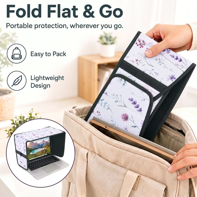 Alt view image 6 of 7 - Laptop Shade 15-16 Inch White Dried Flowers Foldable Sun Visor Blocks Glare, Protect Screen for Outdoor Work, Lightweight Anti-glare Hood, Portable Laptop Block