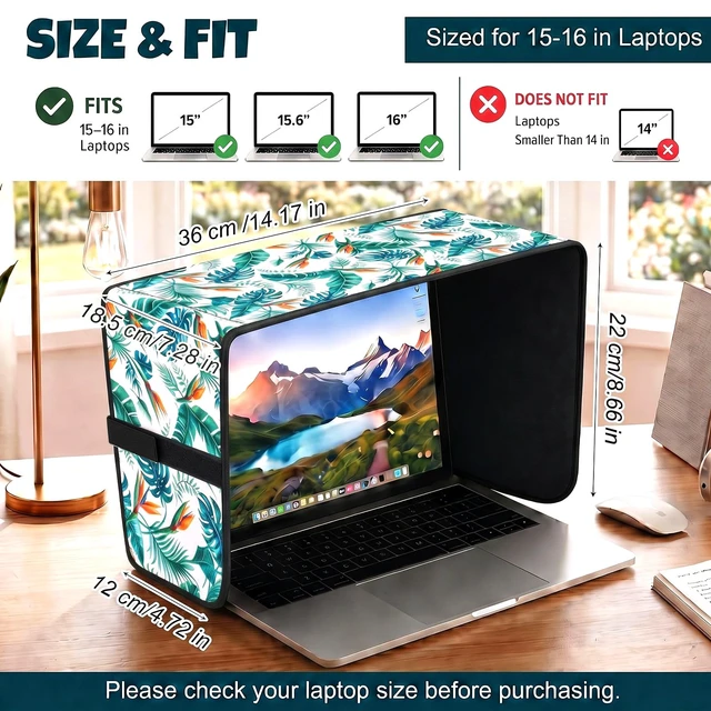 Alt view image 2 of 7 - Laptop Shade 15-16 Inch Monstera Leaf Foldable Sun Visor Blocks Glare, Protect Screen for Outdoor Work, Lightweight Anti-glare Hood, Portable Laptop Block