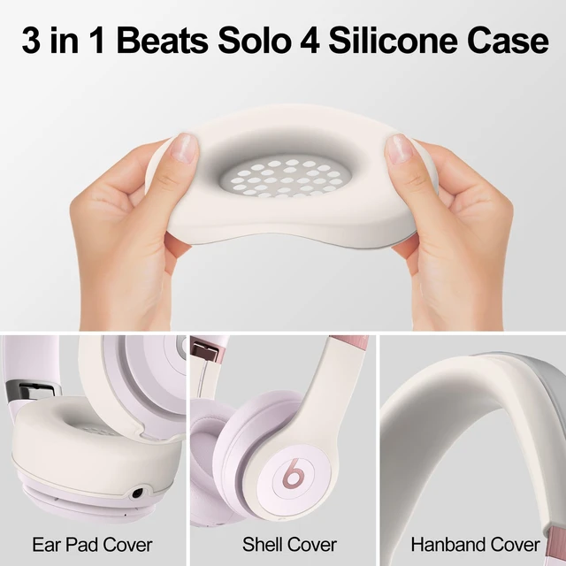 Alt view image 4 of 7 - 3 in 1 Silicone Case for Beats Solo 4 Headphones, Protective Silicone Covers for Beats Solo 4 Shell/Ear Pad/Headband Cover, Accessories Silicone Skin Protector for Beats Solo4 - Apricot