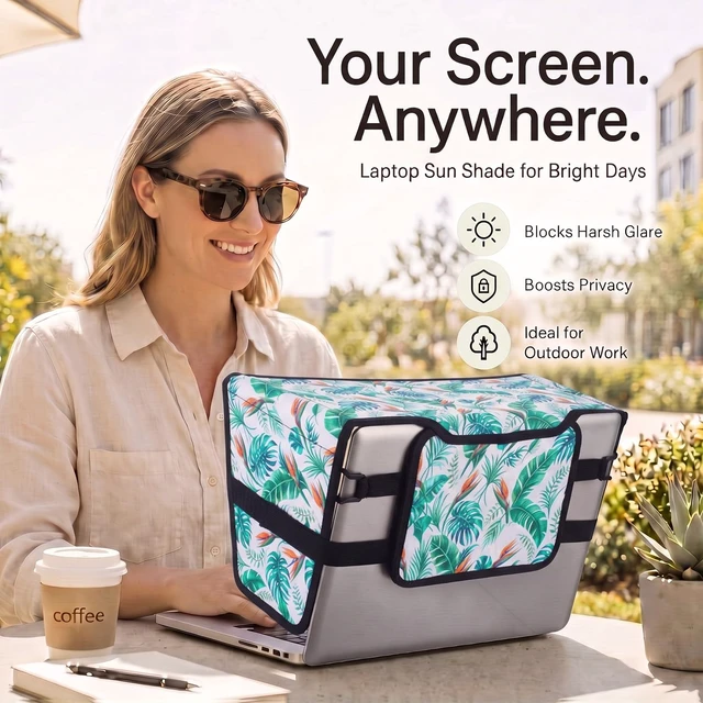 Alt view image 3 of 7 - Laptop Shade 15-16 Inch Monstera Leaf Foldable Sun Visor Blocks Glare, Protect Screen for Outdoor Work, Lightweight Anti-glare Hood, Portable Laptop Block