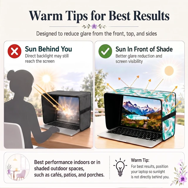 Alt view image 6 of 7 - Laptop Shade 15-16 Inch Monstera Leaf Foldable Sun Visor Blocks Glare, Protect Screen for Outdoor Work, Lightweight Anti-glare Hood, Portable Laptop Block