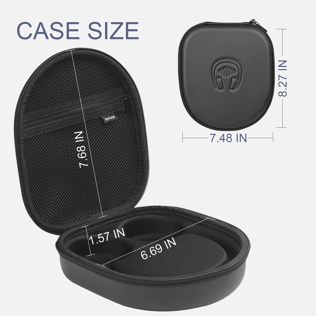 Alt view image 3 of 7 - Hard Headphone Case for Sony WH-CH520 / JBL Tune Live 670NC, Black Protective Carring Storage Case for Over-Ear Headphones, with Handle Strap & Mesh Pocket