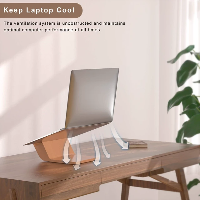 Alt view image 3 of 7 - Wooden Laptop Stand, Ergonomic Computer Stand for Desk, Portable Laptop Riser, Notebook Stand Holder Compatible with MacBook Pro/Air, Dell, HP, Lenovo and All Laptops (10-17 inch), Wood