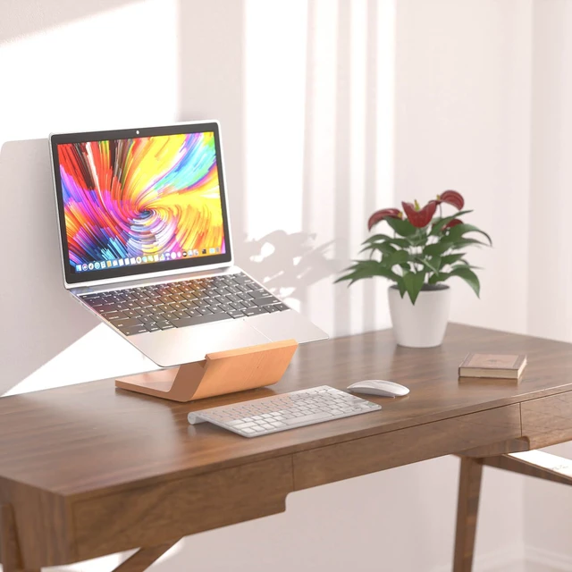 Alt view image 5 of 7 - Wooden Laptop Stand, Ergonomic Computer Stand for Desk, Portable Laptop Riser, Notebook Stand Holder Compatible with MacBook Pro/Air, Dell, HP, Lenovo and All Laptops (10-17 inch), Wood