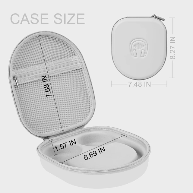 Alt view image 3 of 7 - Hard Headphone Case for Sony WH-CH520 / JBL Tune Live 670NC, Grey Protective Carring Storage Case for Over-Ear Headphones, with Handle Strap & Mesh Pocket