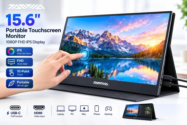 Alt view image 2 of 7 - 15.6 Portable Monitor,1080P FHD IPS USB-C/HDMI Display, Ultra-Slim Second Screen for Laptop/Phone/PS5/Xbox,Plug & Play Travel Monitor