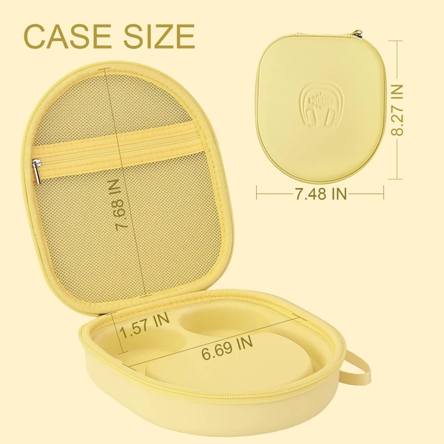 Alt view image 3 of 7 - Hard Headphone Case for Sony WH-CH520 / JBL Tune Live 670NC, Yellow Protective Carring Storage Case for Over-Ear Headphones, with Handle Strap & Mesh Pocket