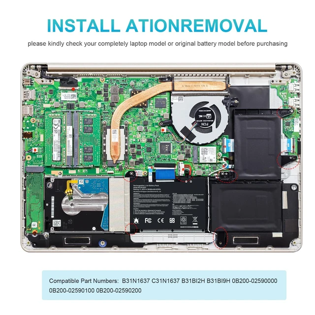 Alt view image 4 of 7 - B31N1637 Battery Replacement for ASUS VivoBook X510 X510U X510UQ X510UA X510UAR X510UF S15 S510U S510UF S510UQ S510UN S510UR S510UA F510 F510U F510UA F510QA B31B12H B31BI9H C31N1637