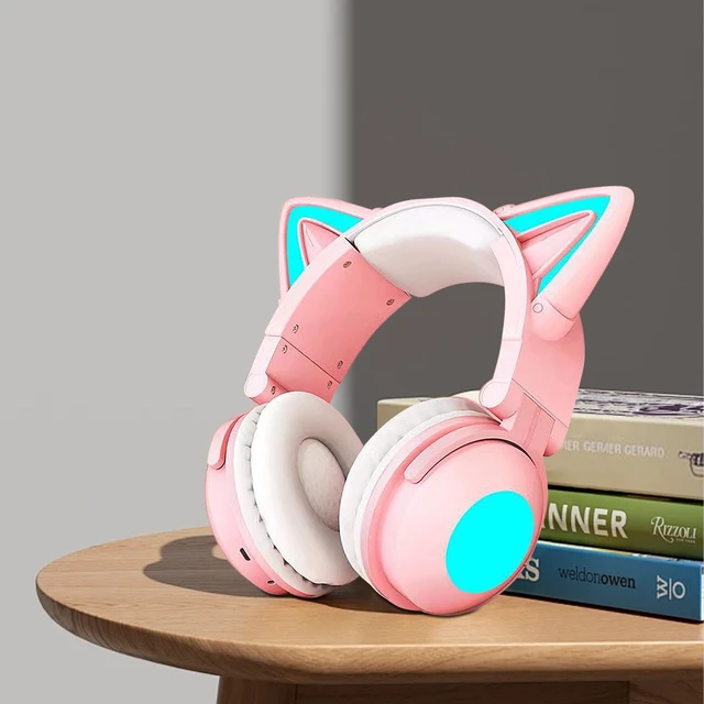 Alt view image 5 of 5 - Cute Cat Ear Bluetooth Headphones w/Built-in Mic,Over Ear Wired Headphones Pink Foldable Wireless Headset with LED Lights Cat Ear for Traveling, Gift for Boys Girls Teens Adult