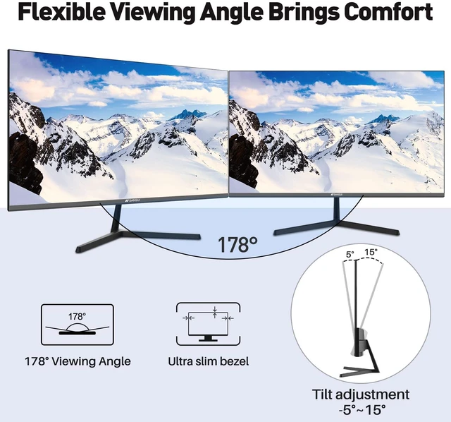 Alt view image 6 of 7 - Monitor 22 Inch IPS 75Hz FHD 1080P HDMI VGA Ports Computer Monitor Ultra-Thin Tilt Adjustable VESA Mount Compatible with Eye Comfort 178° Wide Viewing Angle for Game and Office