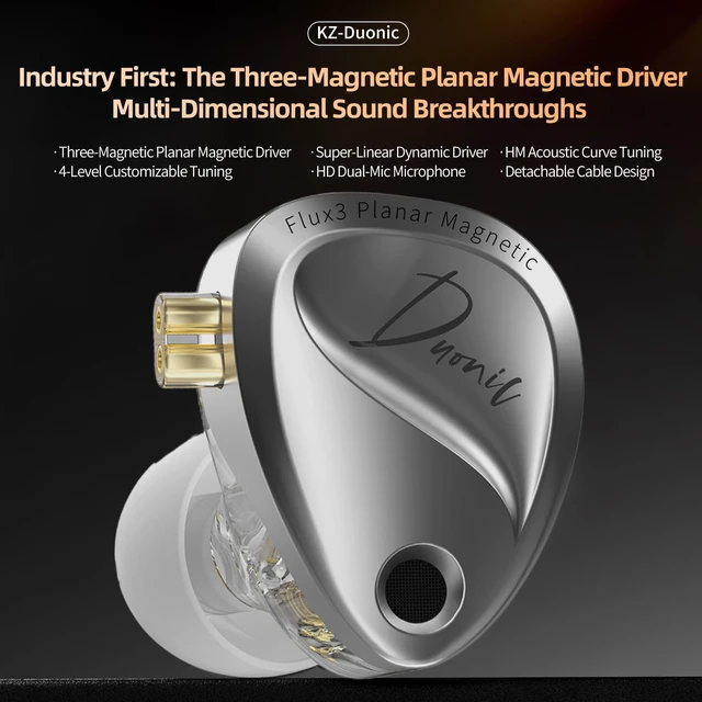 Alt view image 2 of 7 - Duonic in-Ear Monitor, Planar Magnetic + Dynamic Dual Driver IEM N52 Triple Magnets Planar Drive, HiFi Deep Bass Headphones Comfort-fit Noise Isolating IEM for Musician (Nomic, Classic)