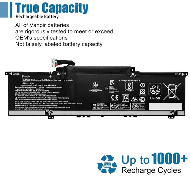 Alt view image 5 of 6 - BN03XL Laptop Battery Replacement for HP Envy x360 15 2020 13-ba0010nr 13-ba0004nu 15-ed0000 15T-ED000 13-ay0378ng 13-ay0065AU 13-ay0001nc 15m-ee0013dx Series HSTNN-DB9N 11.55V 51Wh 4416mAh