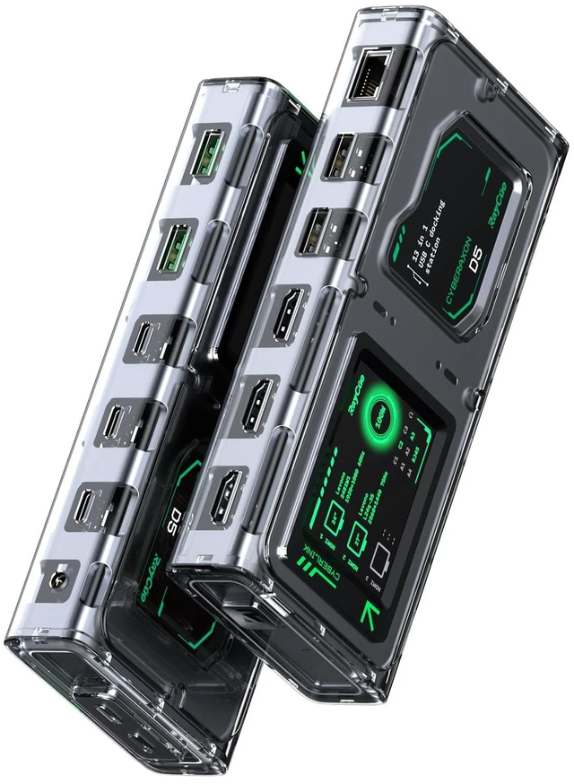 Main image of CyberAxon D5 13-in-1 Multifunctional Stream Control Dock - USB C Docking Station with 2.4" Touchscreen, 3X HDMI (4K@60Hz), 100W PD, 10Gbps USB-C, Ethernet, for Mac/Windows/iPad