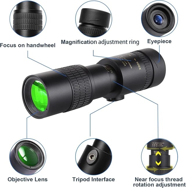 Alt view image 5 of 6 - 10-300x40 Monoculars for Adults High PoweredZoom Monocular Telescope with BAK4 & FMC Lens for Concerts, Birdwatching, Stargazing, Green (Smartphone Adapter &Tripod NOT Include)