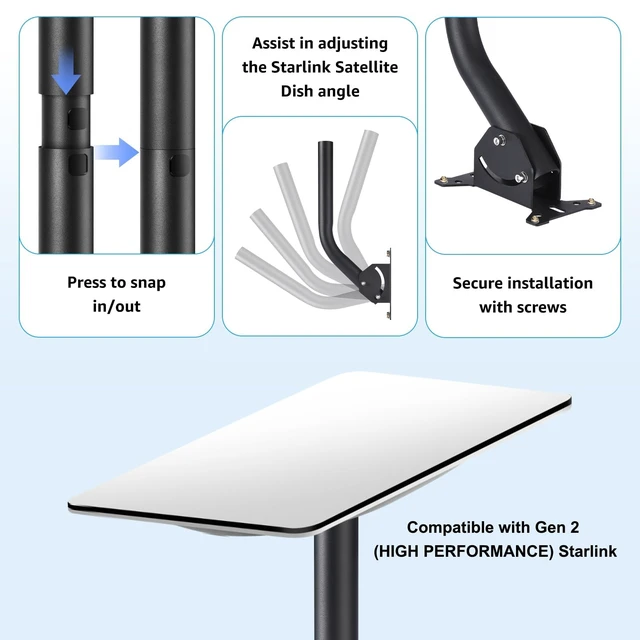 Alt view image 2 of 7 - Starlink Gen 2 Wall Mount Adjustable Angle Long J Pole Roof Mount Metal Mounting Kit, 1.4" Dia x 17" L Short Pipe, for Starlink V2 Dish, Internet Satellite TV Antenna, or Weather Station