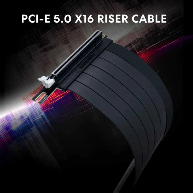 Alt view image 2 of 7 - PCIe 5.0 x16 Riser Cable, 200mm GPU Extension, Black (PW-PCI-520X) PCIe 5.0 x16 riser delivers up to 32Gbps, supports RTX 50/40 and Radeon RX 9000/7000 GPUs, and is backward compatible