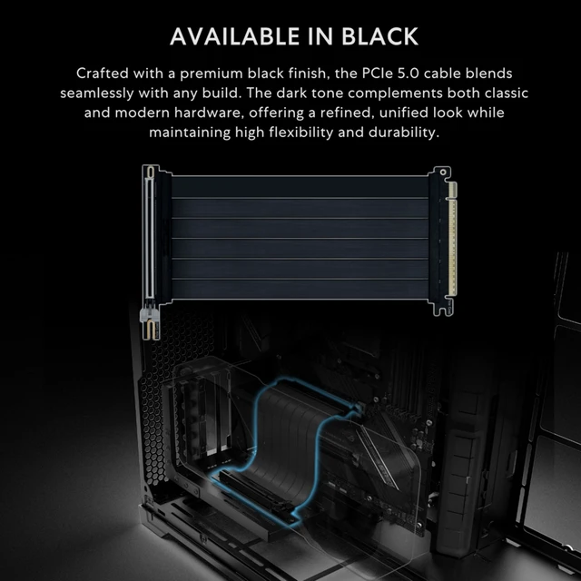 Alt view image 7 of 7 - PCIe 5.0 x16 Riser Cable, 200mm GPU Extension, Black (PW-PCI-520X) PCIe 5.0 x16 riser delivers up to 32Gbps, supports RTX 50/40 and Radeon RX 9000/7000 GPUs, and is backward compatible