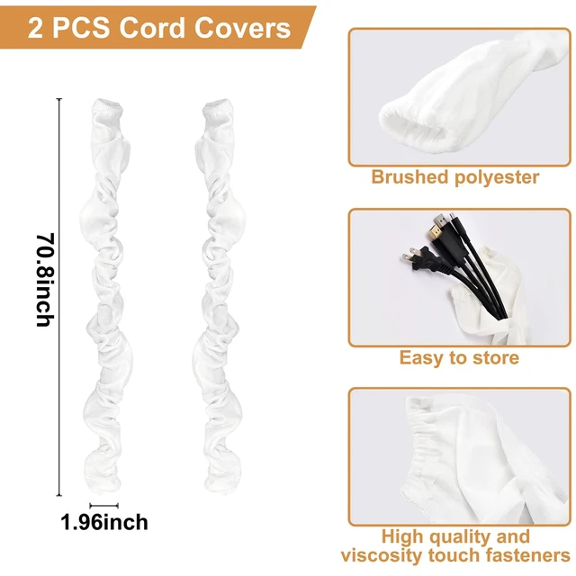 Alt view image 5 of 7 - Chandelier Chain Cover 2 Pack Touch Fasteners White 70.8inches,Brushed Polyester Fabric Chain Sleeve for TV Cord Cover Decorative Wall Cord Hider Easy Install Convenient for Wire Management