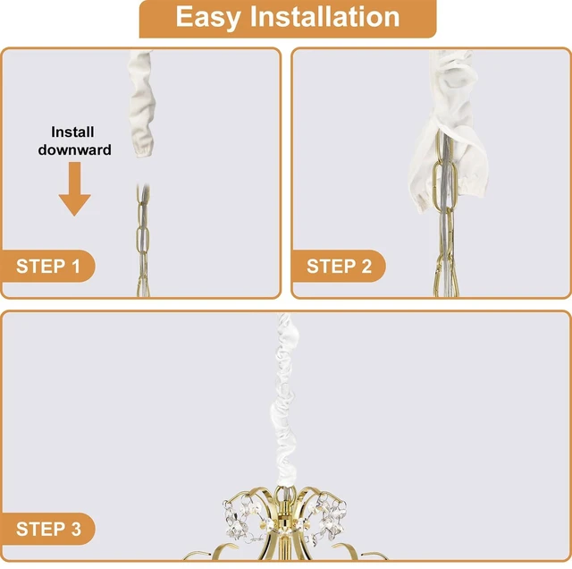 Alt view image 6 of 7 - Chandelier Chain Cover White 2 Pack with Touch Fasteners,39.37inches Brushed Polyester Fabric Chain Sleeve for TV Cord Cover Decorative Cord Hider Easy Install Convenient for Wire Management