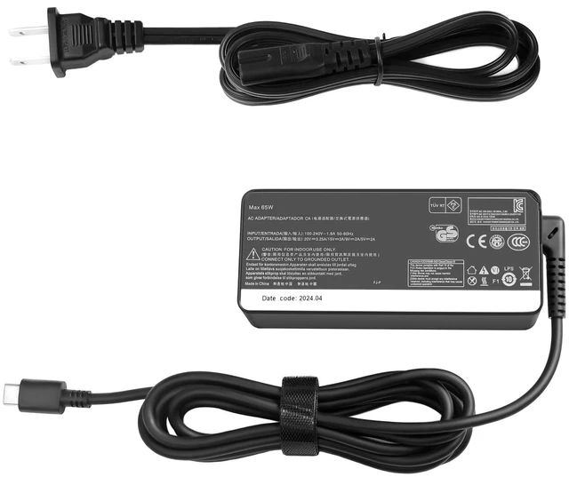 Alt view image 6 of 7 - 2 Prong 65W USB-C AC Adapter Compatible with Lenovo Thinkpad T480 T480s T490 T490s T495 T495s T580 T590 E480 E490 E490s E495 E580 E590 E595 X1 Carbon X395 Power Cord