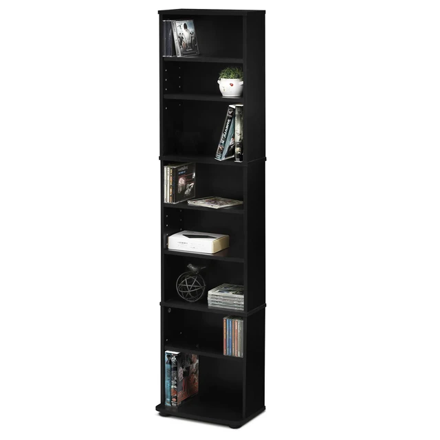 Alt view image 6 of 7 - Jaya DVD Shelf, 8-Tier Tall Narrow CD Rack, Black Espresso Media Shelf with Adjustable Shelves, Storage Cabinets for CD Bluray Game Disc, Easy Assembly, for Living Room, Home Office