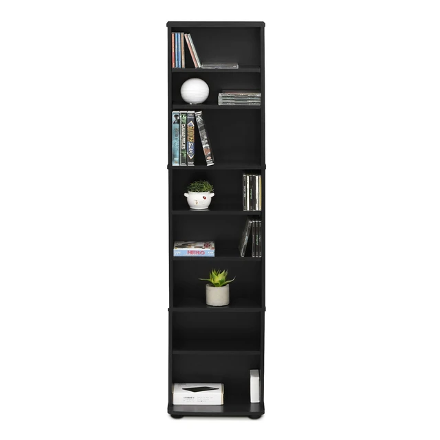 Alt view image 7 of 7 - Jaya DVD Shelf, 8-Tier Tall Narrow CD Rack, Black Espresso Media Shelf with Adjustable Shelves, Storage Cabinets for CD Bluray Game Disc, Easy Assembly, for Living Room, Home Office