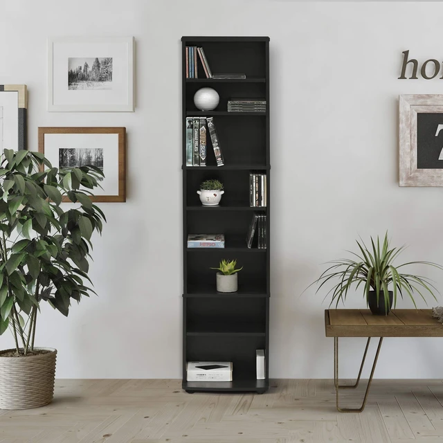 Alt view image 5 of 7 - Jaya DVD Shelf, 8-Tier Tall Narrow CD Rack, Black Espresso Media Shelf with Adjustable Shelves, Storage Cabinets for CD Bluray Game Disc, Easy Assembly, for Living Room, Home Office