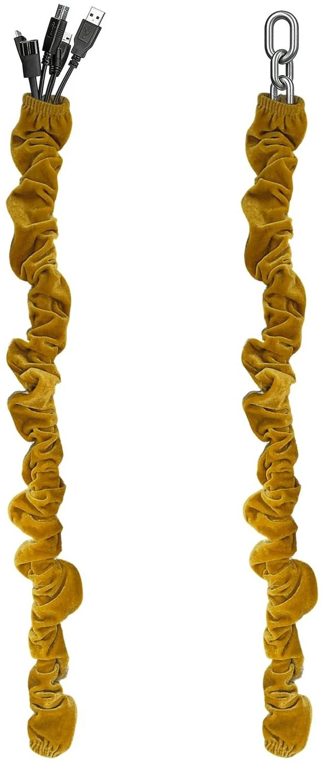 Main image of Fabric Cord Cover,2 Pack Touch Fasteners Gold Chandelier Chain Cover 70.8inches Brushed Polyester Fabric Flannel for Wires,Decorative Cord Hider Easy Install