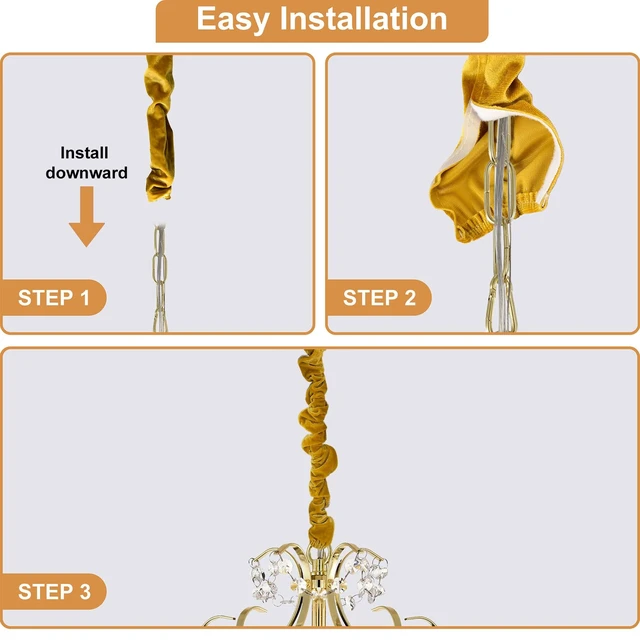 Alt view image 6 of 7 - Fabric Cord Cover,2 Pack Touch Fasteners Gold Chandelier Chain Cover 70.8inches Brushed Polyester Fabric Flannel for Wires,Decorative Cord Hider Easy Install