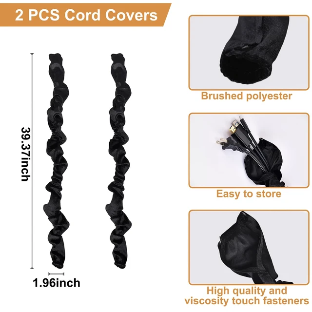 Alt view image 5 of 7 - Chandelier Black Cord Cover 2 Pack Touch Fasteners 70.8inches,Brushed Polyester Fabric Chain Sleeve for Chandelier Chain Cover Decorative TV Wire Hider Easy Install Convenient for Wire Management