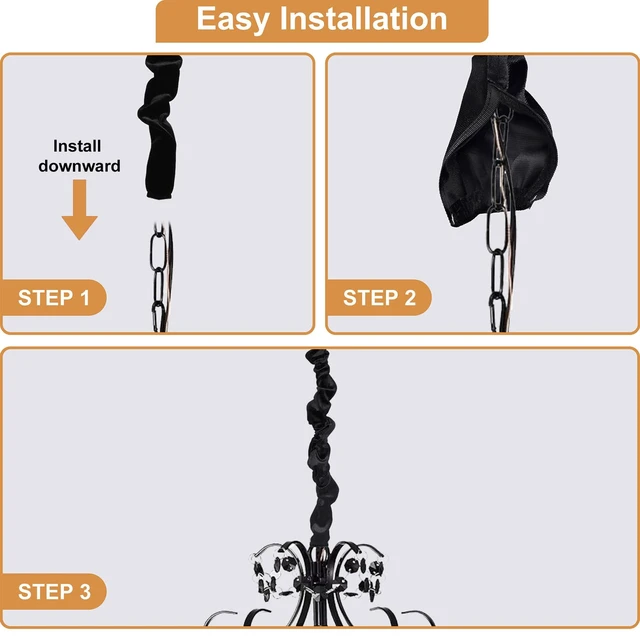 Alt view image 6 of 7 - Chandelier Black Cord Cover 2 Pack Touch Fasteners 70.8inches,Brushed Polyester Fabric Chain Sleeve for Chandelier Chain Cover Decorative TV Wire Hider Easy Install Convenient for Wire Management