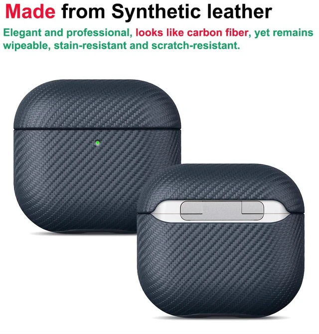 Alt view image 2 of 5 - Case for AirPods 4 / AirPods 5 Carbon Fiber Style Vegan Leather Case Slim Design Adds Minimal Bulk - Handmade Vegan Leather Hard Shell Cover - Air Pods 5th Generation Case with Lanyard - Black