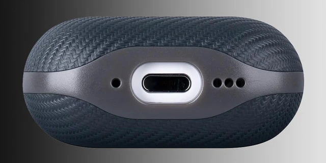 Alt view image 3 of 5 - Case for AirPods 4 / AirPods 5 Carbon Fiber Style Vegan Leather Case Slim Design Adds Minimal Bulk - Handmade Vegan Leather Hard Shell Cover - Air Pods 5th Generation Case with Lanyard - Black