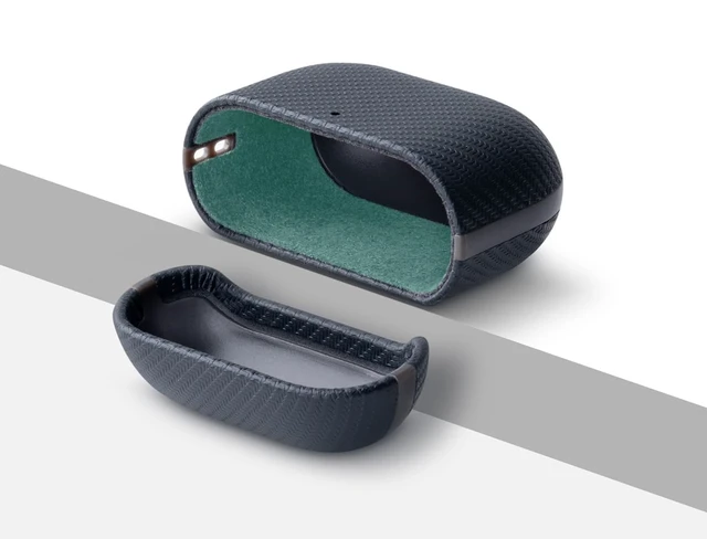 Alt view image 4 of 5 - Case for AirPods 4 / AirPods 5 Carbon Fiber Style Vegan Leather Case Slim Design Adds Minimal Bulk - Handmade Vegan Leather Hard Shell Cover - Air Pods 5th Generation Case with Lanyard - Black