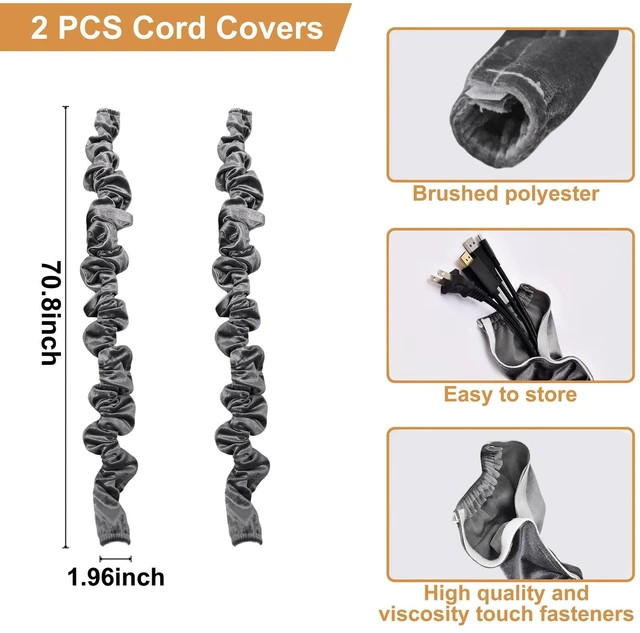 Alt view image 5 of 7 - Chandelier Cord Cover Gray 2 Pack with Touch Fasteners,70.8inches Brushed Polyester Fabric Chain Sleeve for TV Cord Cover Decorative Wire Hider Easy Install Convenient for Wire Management