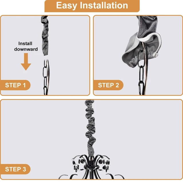 Alt view image 6 of 7 - Chandelier Cord Cover Gray 2 Pack with Touch Fasteners,70.8inches Brushed Polyester Fabric Chain Sleeve for TV Cord Cover Decorative Wire Hider Easy Install Convenient for Wire Management