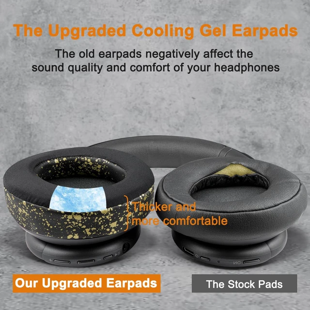 Alt view image 4 of 7 - Cooling Gel Earpads Replacement for Anker Soundcore Life Q30/Q30i/Q35 Headphones, Ear Pads Cushions with Ice Silk Fabric, High-Density Noise Isolation Foam - Black Gold