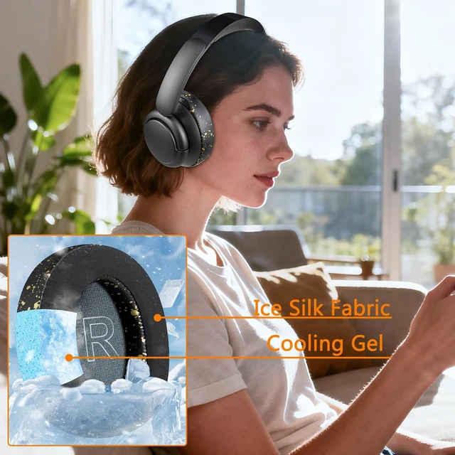 Alt view image 5 of 7 - Cooling Gel Earpads Replacement for Anker Soundcore Life Q30/Q30i/Q35 Headphones, Ear Pads Cushions with Ice Silk Fabric, High-Density Noise Isolation Foam - Black Gold