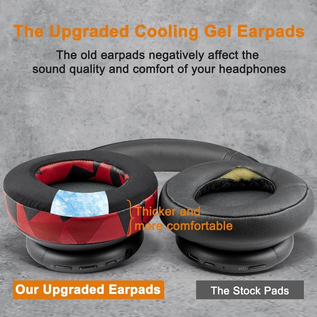 Alt view image 4 of 7 - Cooling Gel Earpads Replacement for Anker Soundcore Life Q30/Q30i/Q35 Headphones, Ear Pads Cushions with Ice Silk Fabric, High-Density Noise Isolation Foam - Red Storm